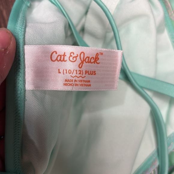 Girls large Cat & Jack one piece swimsuit green in color with mermaid style - Picture 6 of 6